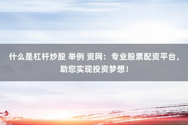 什么是杠杆炒股 举例 资网：专业股票配资平台，助您实现投资梦想！