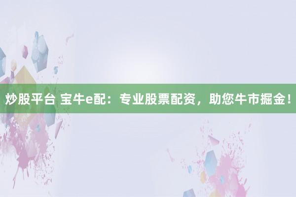 炒股平台 宝牛e配：专业股票配资，助您牛市掘金！