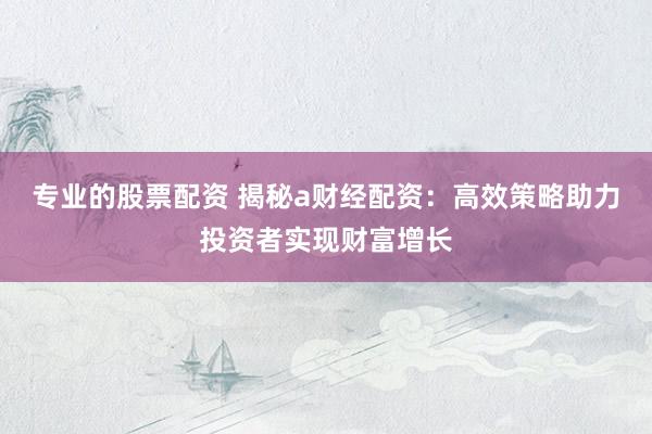 专业的股票配资 揭秘a财经配资：高效策略助力投资者实现财富增长