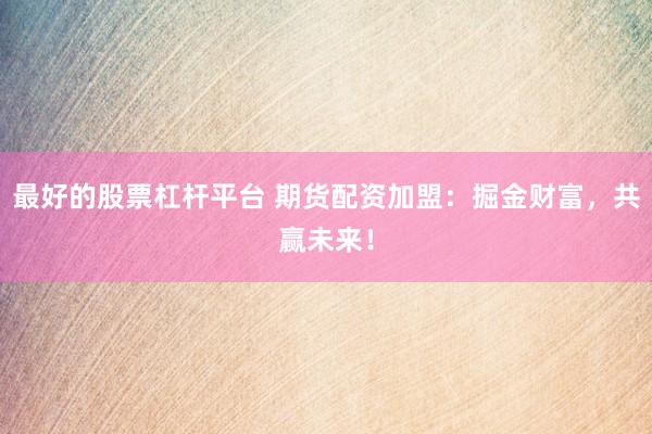 最好的股票杠杆平台 期货配资加盟：掘金财富，共赢未来！
