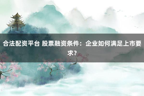 合法配资平台 股票融资条件：企业如何满足上市要求？