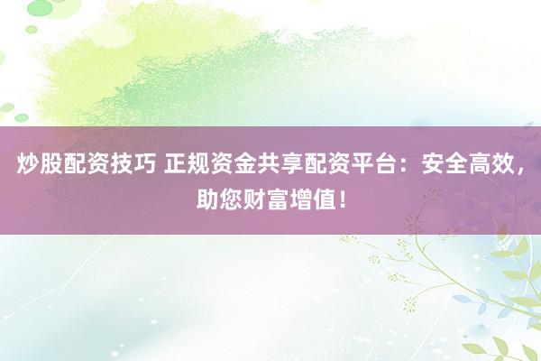 炒股配资技巧 正规资金共享配资平台：安全高效，助您财富增值！