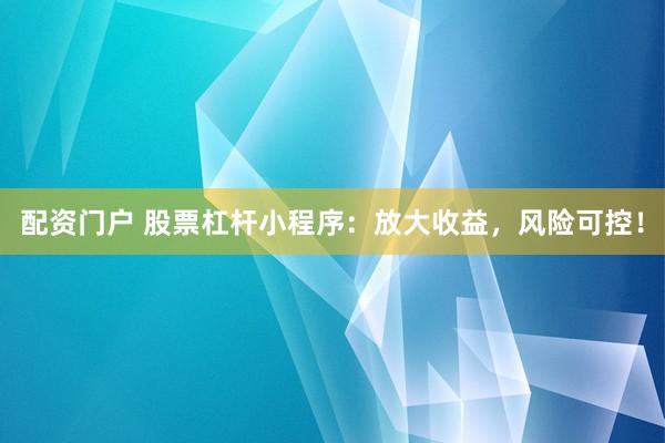 配资门户 股票杠杆小程序：放大收益，风险可控！