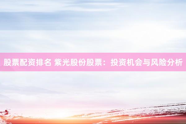 股票配资排名 紫光股份股票：投资机会与风险分析