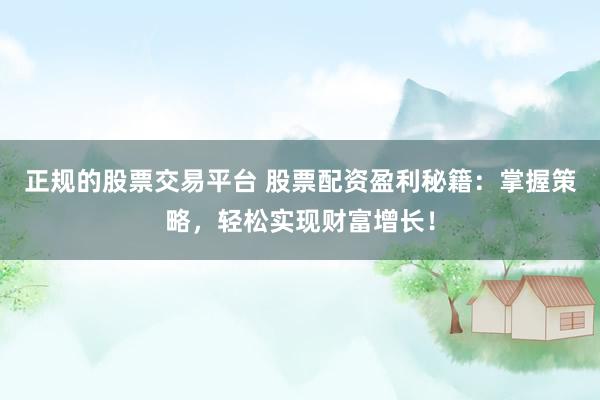 正规的股票交易平台 股票配资盈利秘籍：掌握策略，轻松实现财富增长！