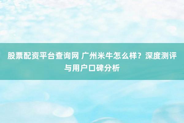 股票配资平台查询网 广州米牛怎么样?深度测评与用户口碑分析