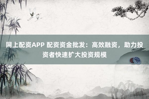 网上配资APP 配资资金批发:高效融资,助力投资者快速扩大投资规模