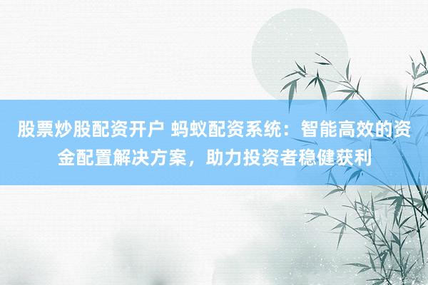 股票炒股配资开户 蚂蚁配资系统：智能高效的资金配置解决方案，助力投资者稳健获利