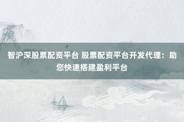 智沪深股票配资平台 股票配资平台开发代理：助您快速搭建盈利平台
