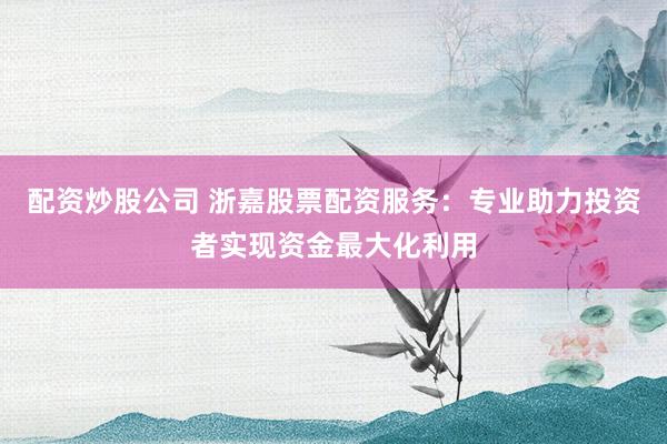 配资炒股公司 浙嘉股票配资服务：专业助力投资者实现资金最大化利用
