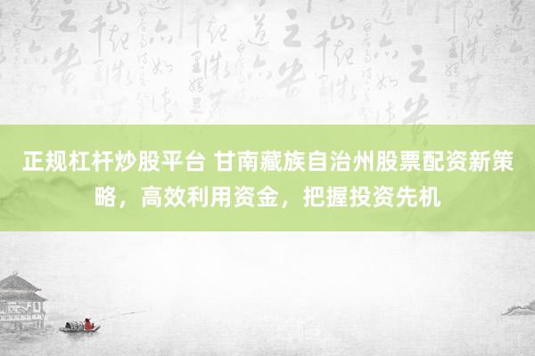 正规杠杆炒股平台 甘南藏族自治州股票配资新策略,高效利用资金,把握投资先机
