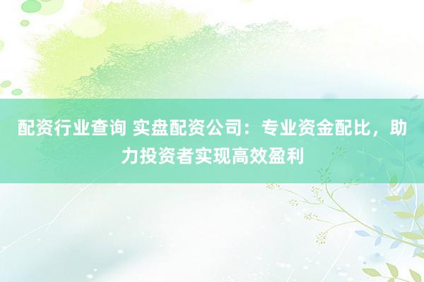 配资行业查询 实盘配资公司：专业资金配比，助力投资者实现高效盈利