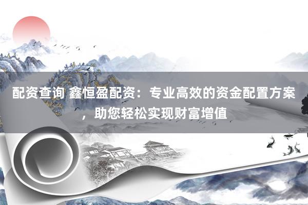 配资查询 鑫恒盈配资：专业高效的资金配置方案，助您轻松实现财富增值