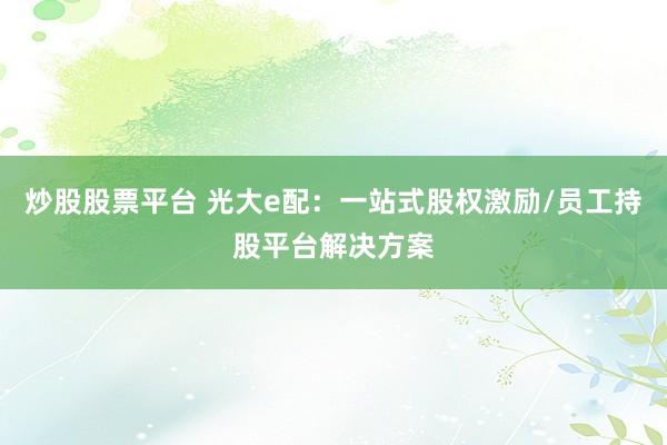 炒股股票平台 光大e配：一站式股权激励/员工持股平台解决方案